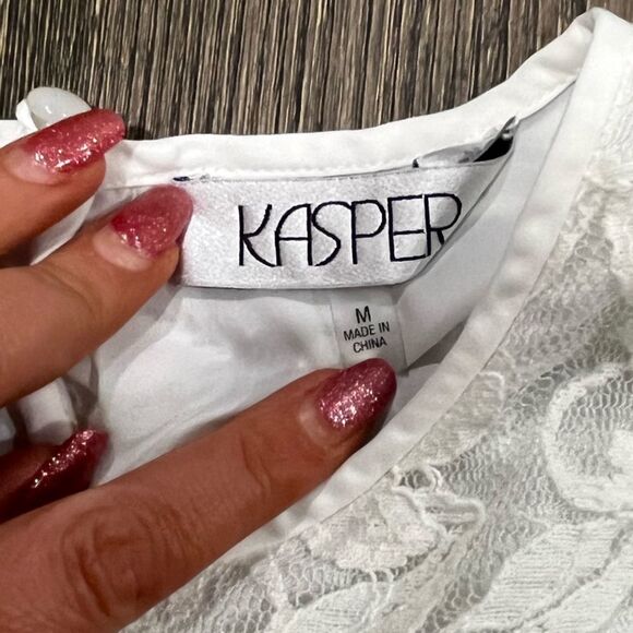 Kasper Tank Top Floral Lace Crewneck Keyhole Back Sleeveless White Medium - Picture 4 of 4